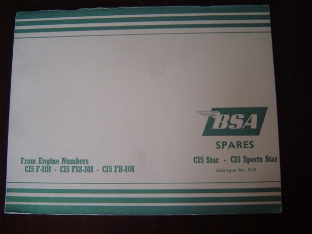BSA C15 STAR C15 Sports spare parts list C15 F 101 FFS FB