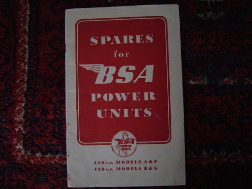 BSA power units 320 cc models A en F  en 420 cc model E en G  1957 spares list