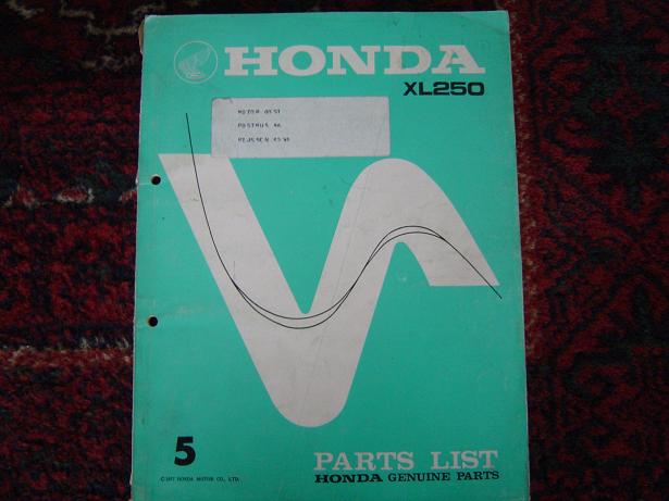 HONDA XL 250 1977 parts list