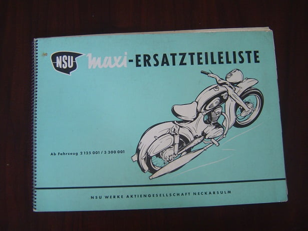 NSU MAXI  1957 ersatzteileliste  onderdelen boek parts list