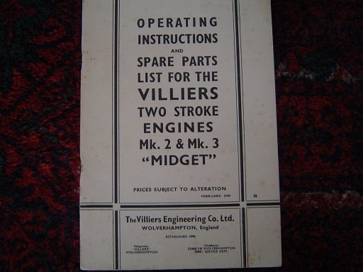 VILLIERS MK.2 en MK3  MIDGET  1949 two stroke enginesspare parts
