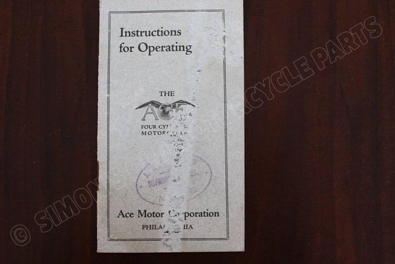 ACE four cylinder motorcycle operating instruction book 1920’s